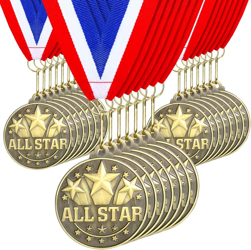 Quelay 30 Pcs 2'' Award Medals Bulk Gold Winner Medals with Neck Ribbons Metal Trophy Award Prize Gift for Tournaments, Competitions, Party, Kids and Adults - Image 1